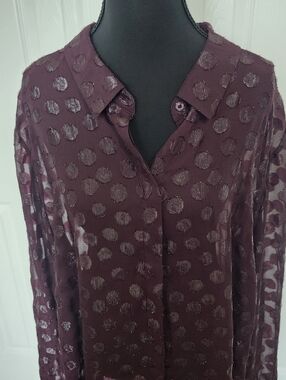 Lane Bryant Size 26/28 Purple Long Sleeve Polka Dot Sheer Blouse